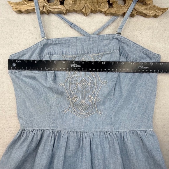 Merona‎ Denim Embroider Sundress Size 8 Spaghetti Strap strapless retro 90s Y2K - Picture 6 of 14
